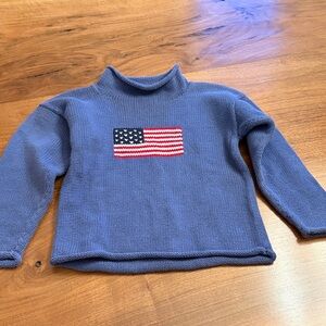 Chatham Co Kids American Flag Sweater Size 12 Blue Cotton Knit USA Flag Pullover